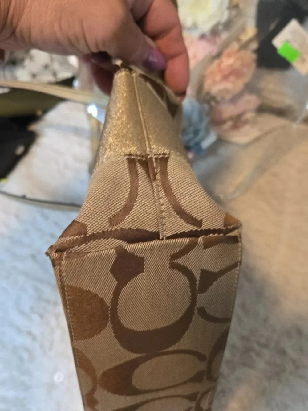 Coach Signature Canvas Tote in Gold and Brown